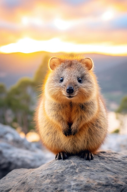 un quokka sentado en una roca