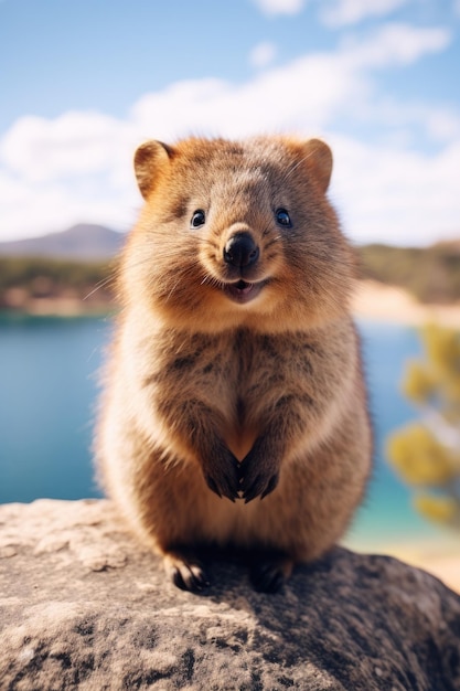 un quokka sentado en una roca