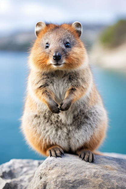 un quokka sentado en una roca