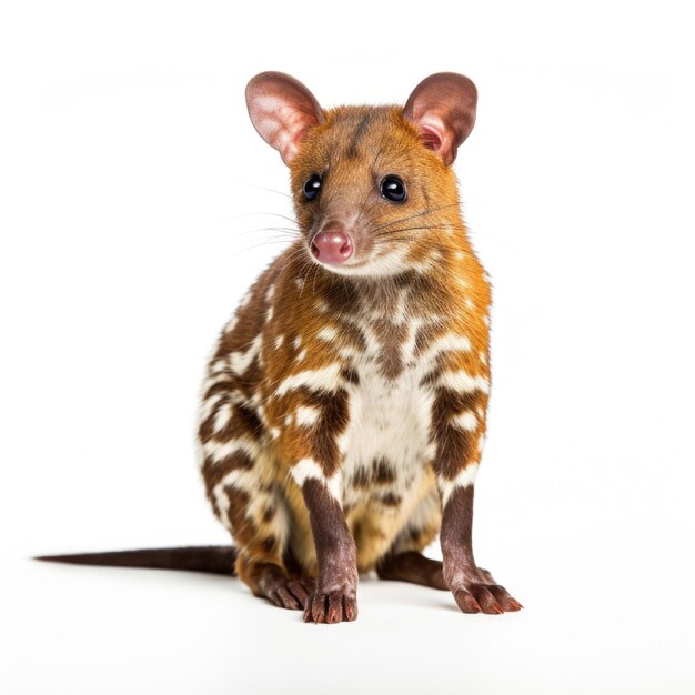 Un quoll en un fondo blanco