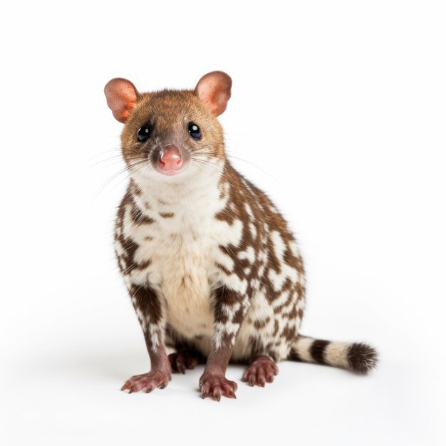 Un quoll en un fondo blanco