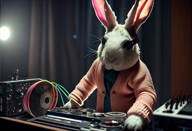 Foto rabbit dj auf der party generate ai