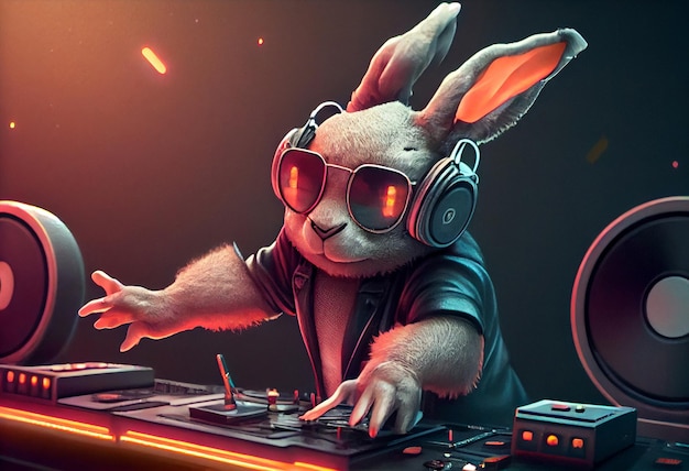 Rabbit dj auf der party generate ai  Premium-Foto