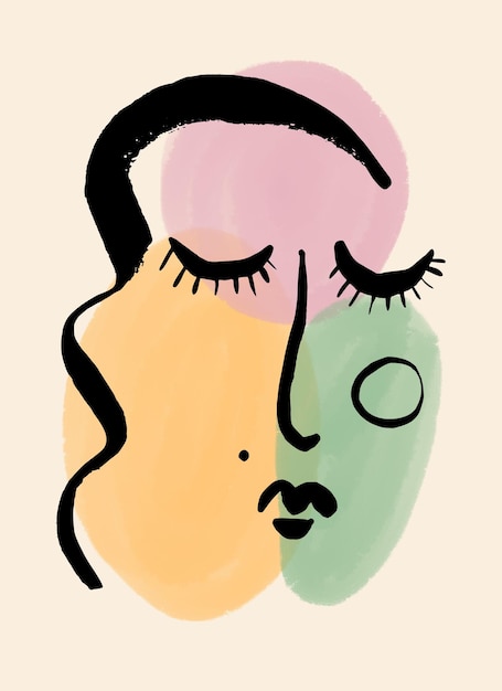 Foto rabisco pintado à mão rosto humano desenho de tinta preta mulher arte de linha cabeça lábios arte mulher minimalista
