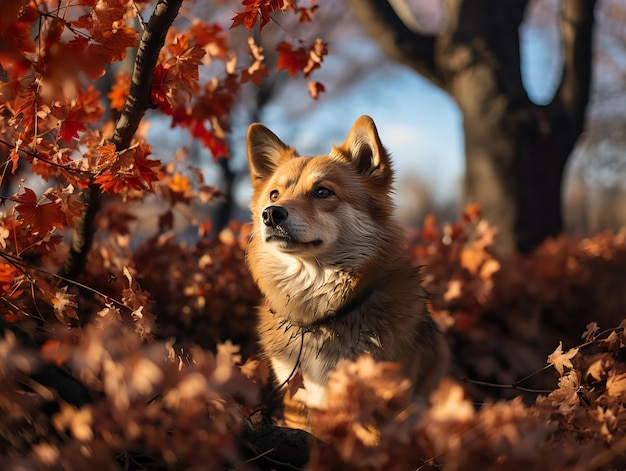 Raça de cachorro shiba inu em um fundo desfocado Generative AI