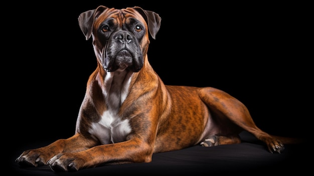 Foto raça de cão tiger boxer em um fundo escuro iluminação de estúdio