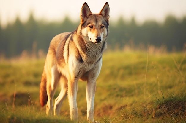 Foto raça pura e bonita de cão da tchecoslováquia wolfdog fundo natureza