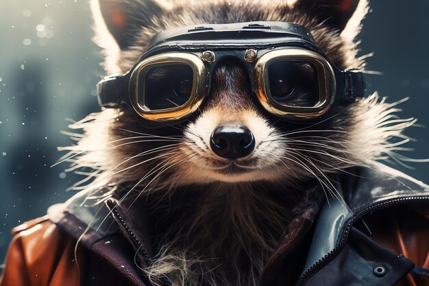 Raccoon antropomórfico geek com óculos e quadrinhos animal imaginário engraçado