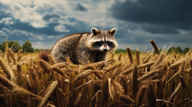 Foto raccoon em um campo de trigo objeto cativante especialista em retratos imagem