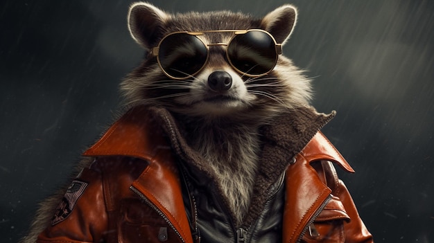 Raccoon em um casaco com a palavra raccoon nele