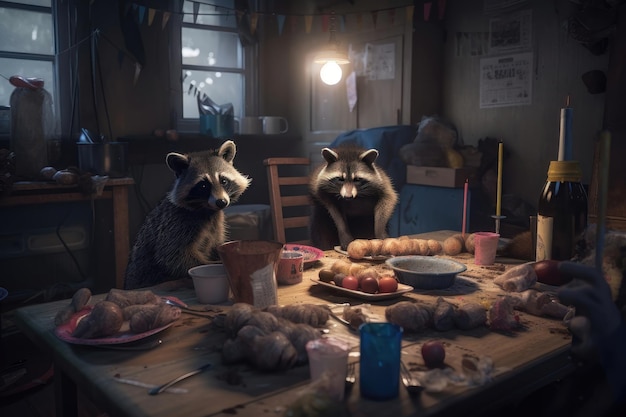 Raccoon party IA generada