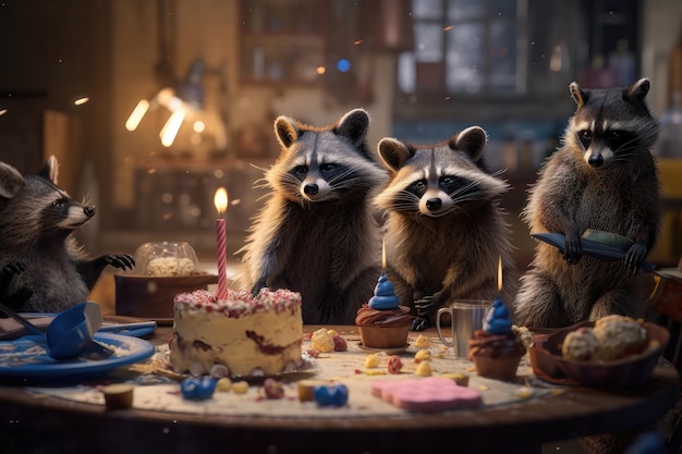 Raccoon party IA generada