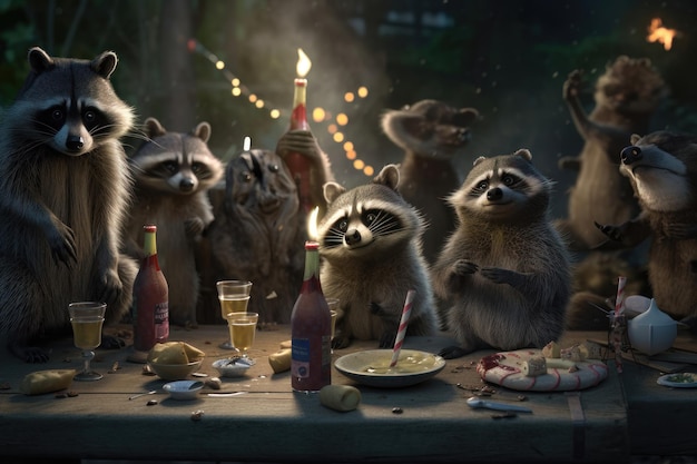 Raccoon party IA generada