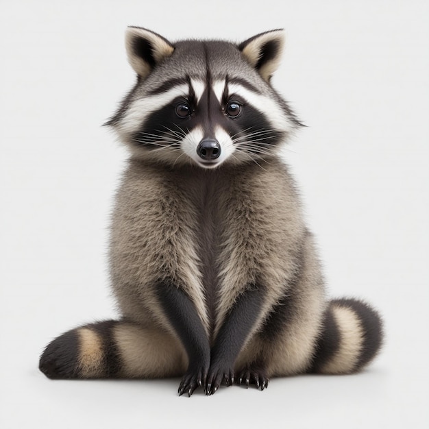 Raccoon Procyon lotor em fundo branco