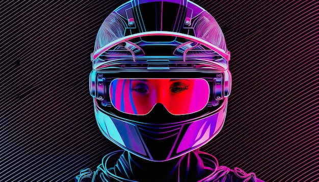 Racer em Helmet Synth wave Ilustração criativa Ai Generate