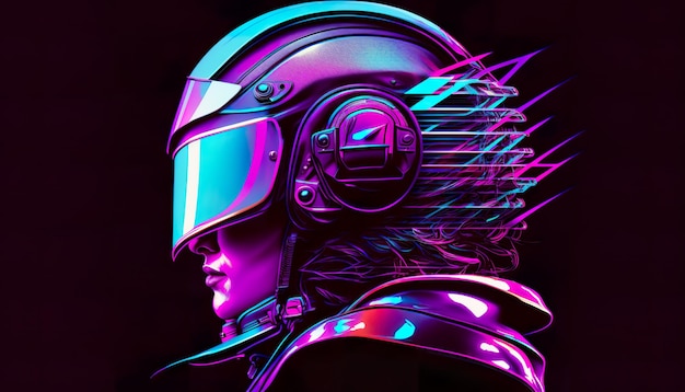 Racer in Helm Synth wave Kreative Illustration Ai Generate