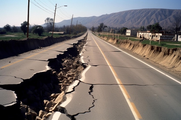 Racha a estrada da rua após o terremoto