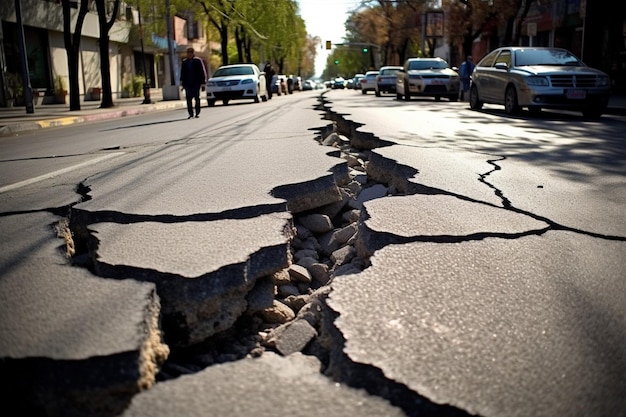 Racha a estrada da rua após o terremoto