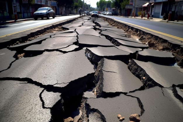 Racha a estrada da rua após o terremoto