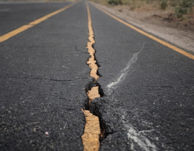 Foto rachadura no asfalto a partir de um terremoto vista de cima