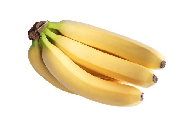 Racimo de deliciosos plátanos maduros aislado en blanco
