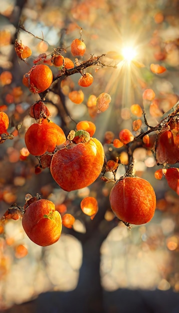 Racimo de fruta naranja colgando de un árbol generativo ai