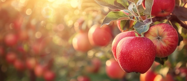 Un racimo de manzanas rojas colgando de un árbol