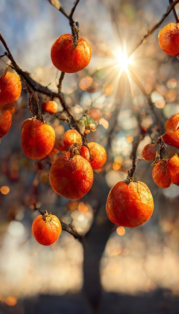 Racimo de naranjas colgando de un árbol generativo ai