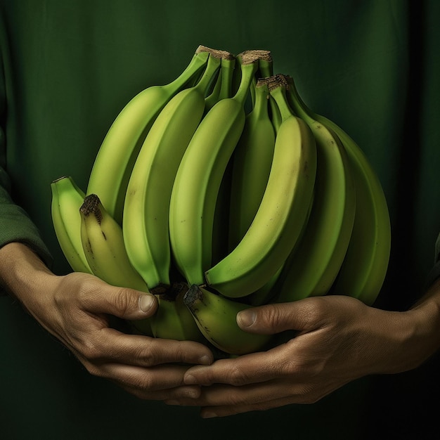 un racimo de plátano fresco en la mano