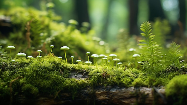 Un racimo de setas blancas en un bosque verde vibrante