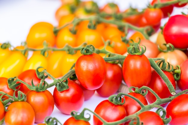 racimo de tomates cherry en el fondo blanco