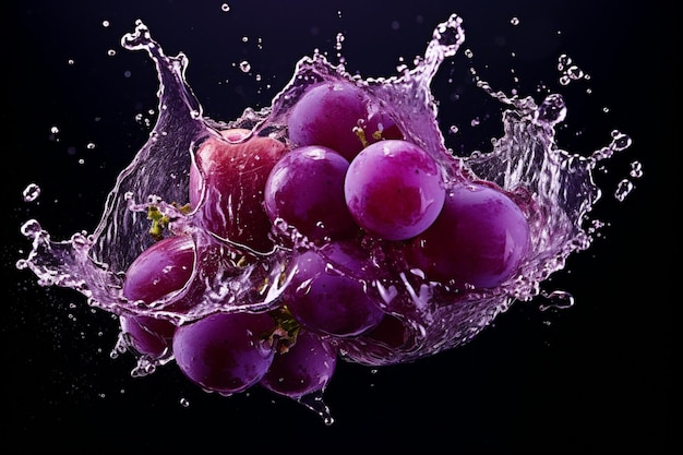 Un racimo de uvas cae en una gota de agua.