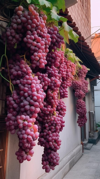 Un racimo de uvas colgado en una pared.