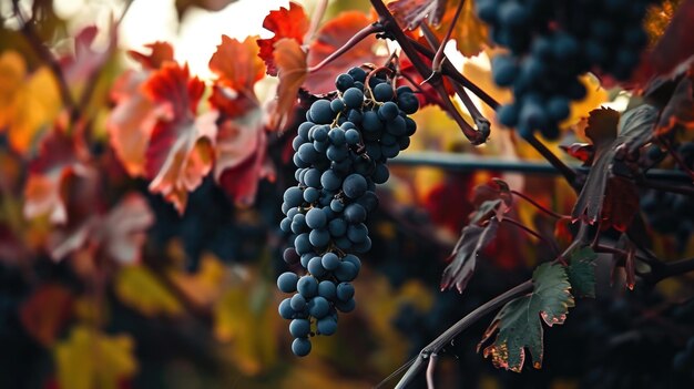 Un racimo de uvas colgando de una vid