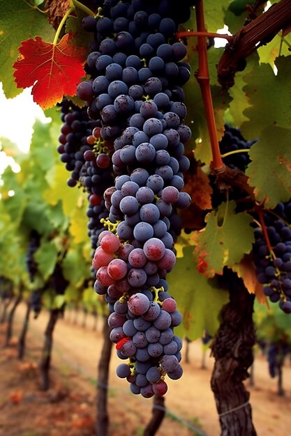 Foto un racimo de uvas colgando de la vid