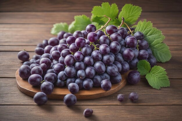 Un racimo de uvas frescas en una mesa de madera estilo vintage imagen tonificada ai generativa