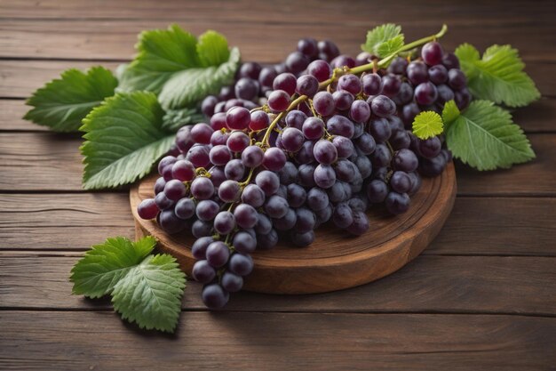 Un racimo de uvas frescas en una mesa de madera estilo vintage imagen tonificada ai generativa