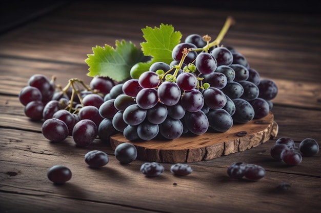 Foto un racimo de uvas frescas en una mesa de madera estilo vintage imagen tonificada ai generativa