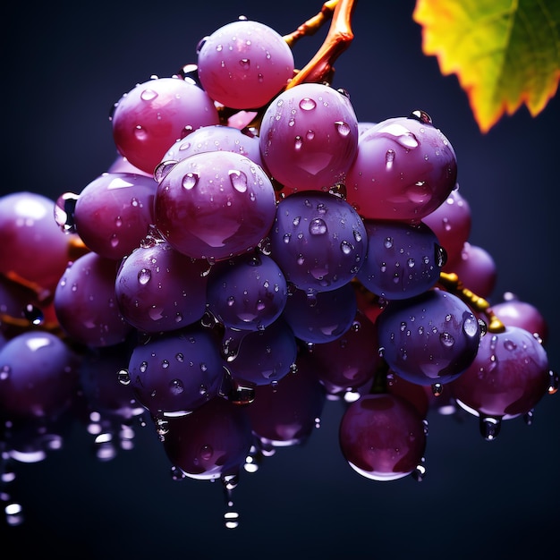 Un racimo de uvas con gotas de agua