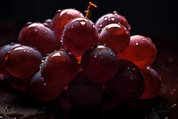 Un racimo de uvas con gotas de agua