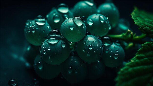 Un racimo de uvas con gotas de agua