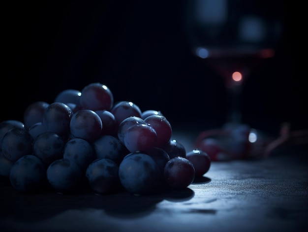 Racimo de uvas en una mesa de madera IA generativa