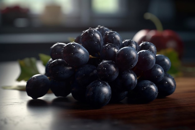 Un racimo de uvas en una mesa