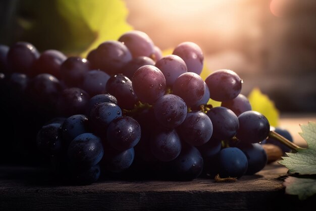 Un racimo de uvas en una mesa