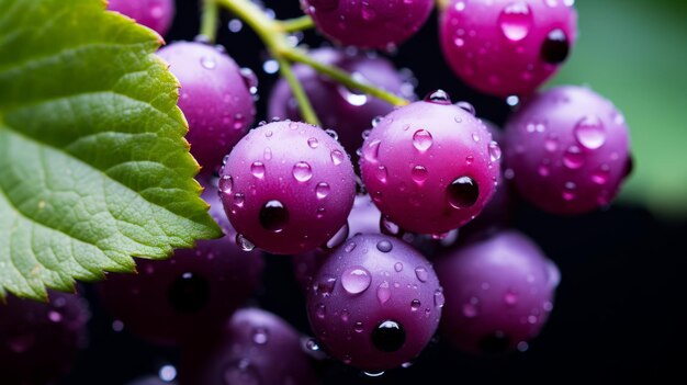 un racimo de uvas moradas con gotas de agua sobre ellas