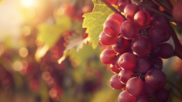 El racimo de uvas rojas en el fondo de la vid