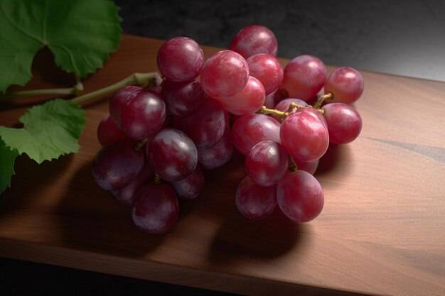 Un racimo de uvas en una tabla de cortar de madera