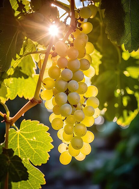 racimos de uvas blancas colgando de la vid