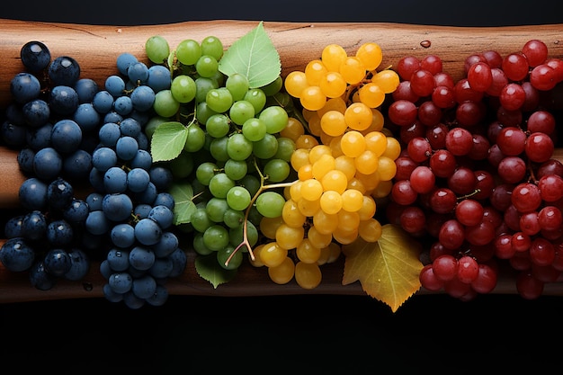 Racimos de uvas con diferentes variaciones.