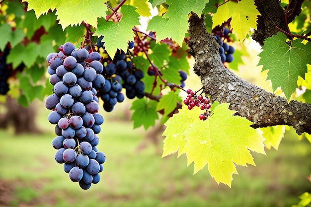 Racimos de uvas en la plantación de un agricultor ai generativa